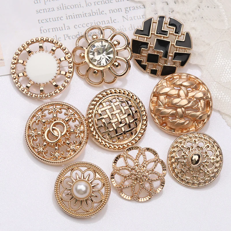 고급 금속 속이 빈 금색 단추 여성 스타일 캐주얼 수트 코트 단추 스웨터 가디건 단추 세련된 합금 단추