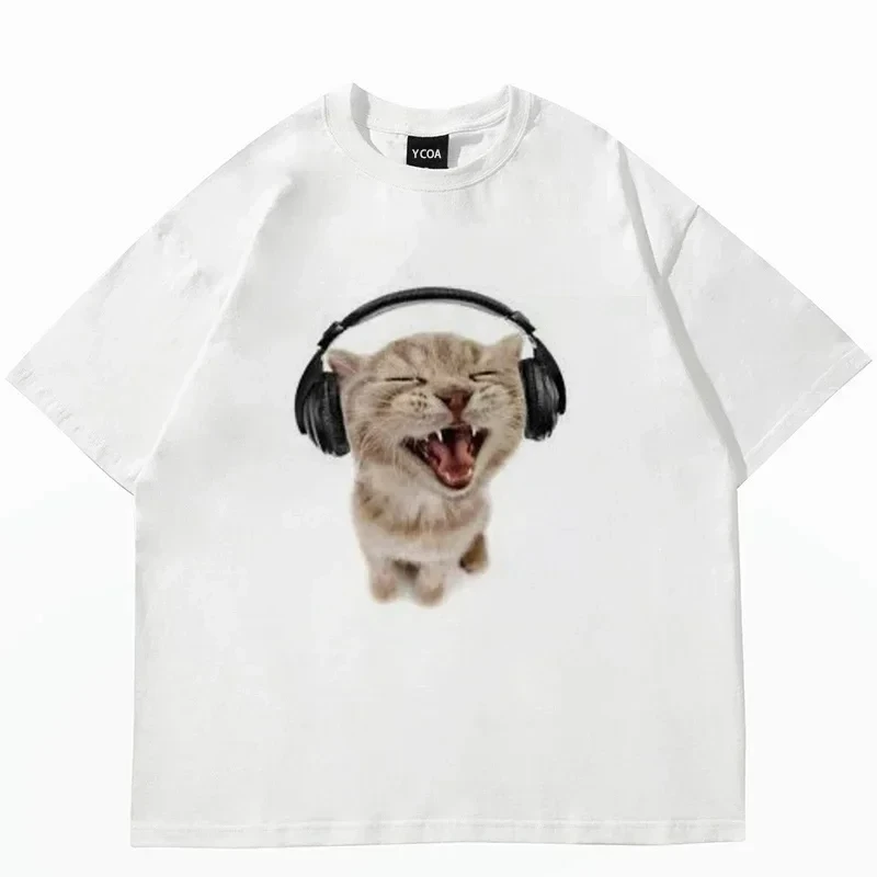 

Top Women's T-shirt Cute Cat Printed Short Sleeve Female T-shirt Harajuku Fashion Couple Loose Street Style Y2K Tops Clothing