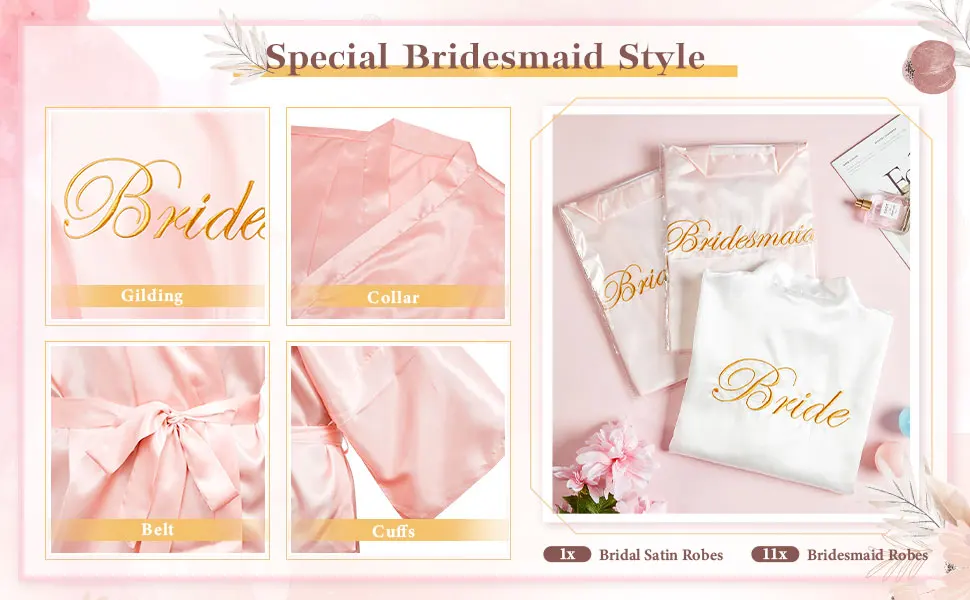 10 Pcs Women Bride Kimono Robe Embroidered Getting Ready Satin Bridesmaid Robes for Wedding Party Bridal Shower - Image 5