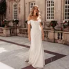 Custom Made To Measures 2025 Wedding Dresses Off The Shoulder Scoop Collar Open Back Crepe Bridal Gown Sweep Train Vestidos De N 1