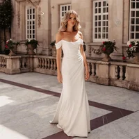 Custom Made To Measures 2025 Wedding Dresses Off The Shoulder Scoop Collar Open Back Crepe Bridal Gown Sweep Train Vestidos De N 1