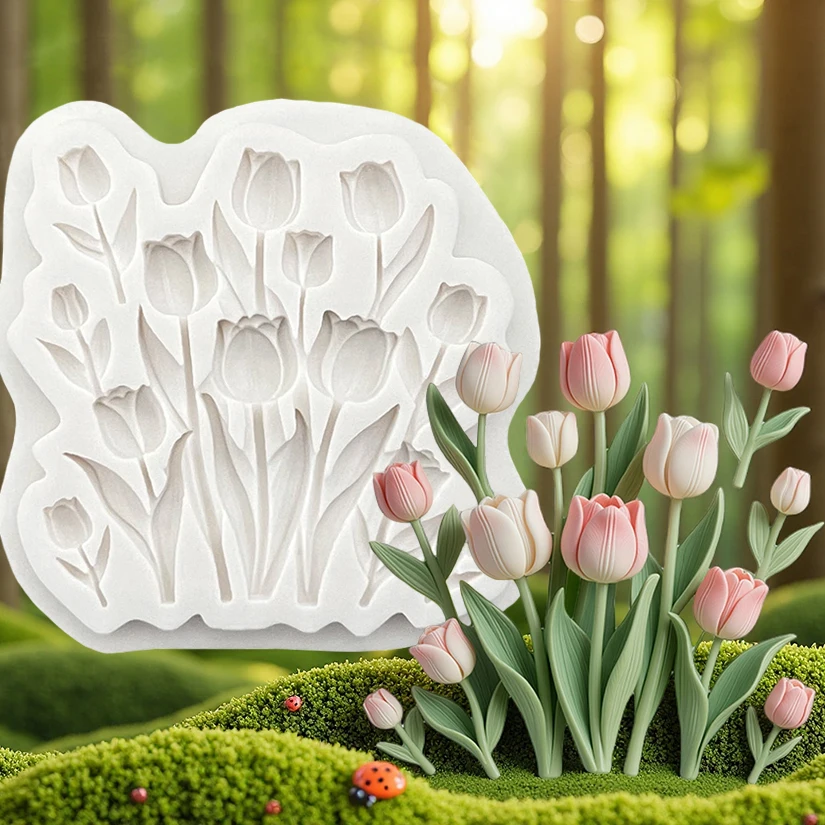 Blumen-Tulpen-Silikonform für Zuckerguss, Harzwerkzeuge, Schokoladen-Cupcake-Backform, Fondant-Kuchen-Dekorationswerkzeuge – Detail 1