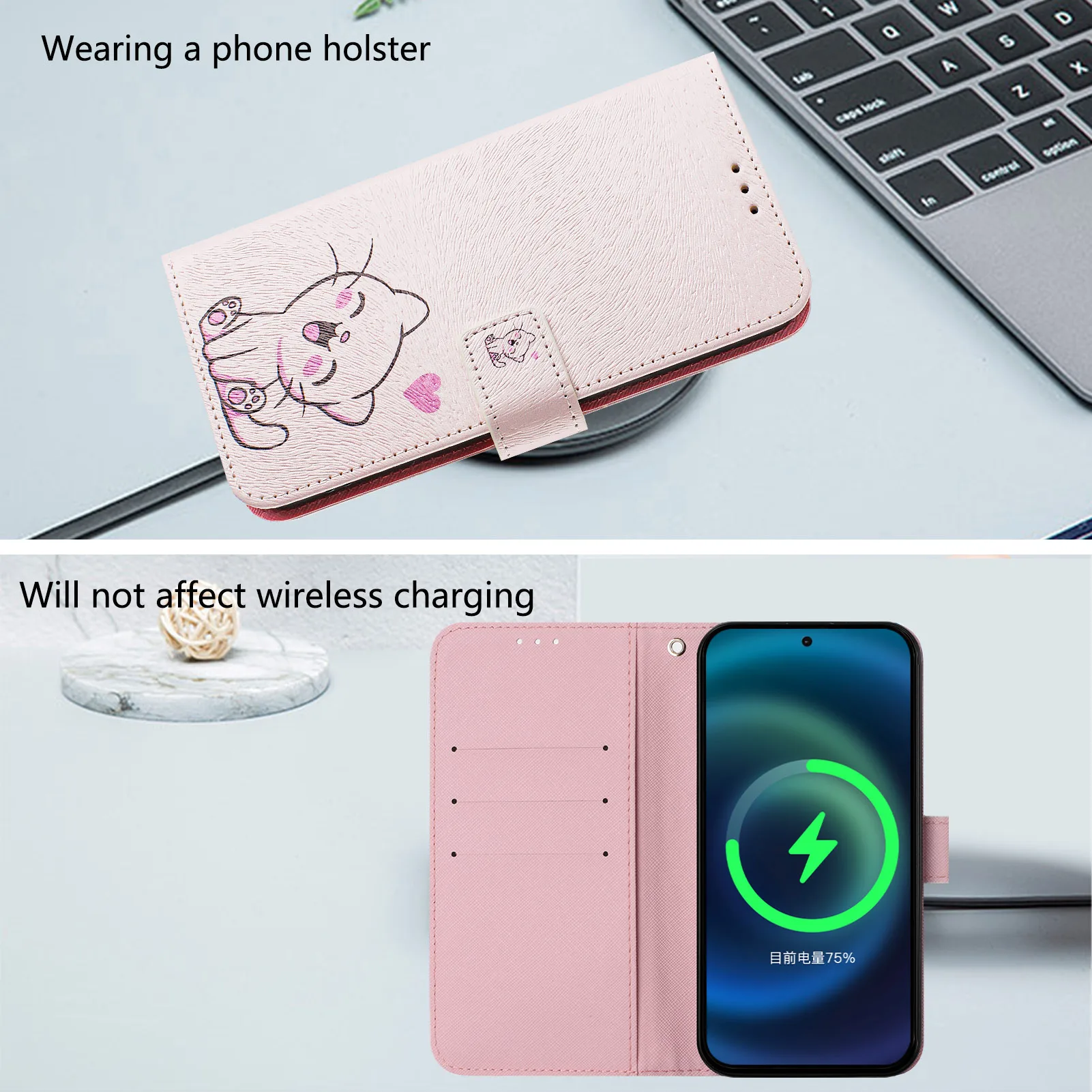 Leather Magnetic Flip Wallet Phone Case with Card Slots and Holder