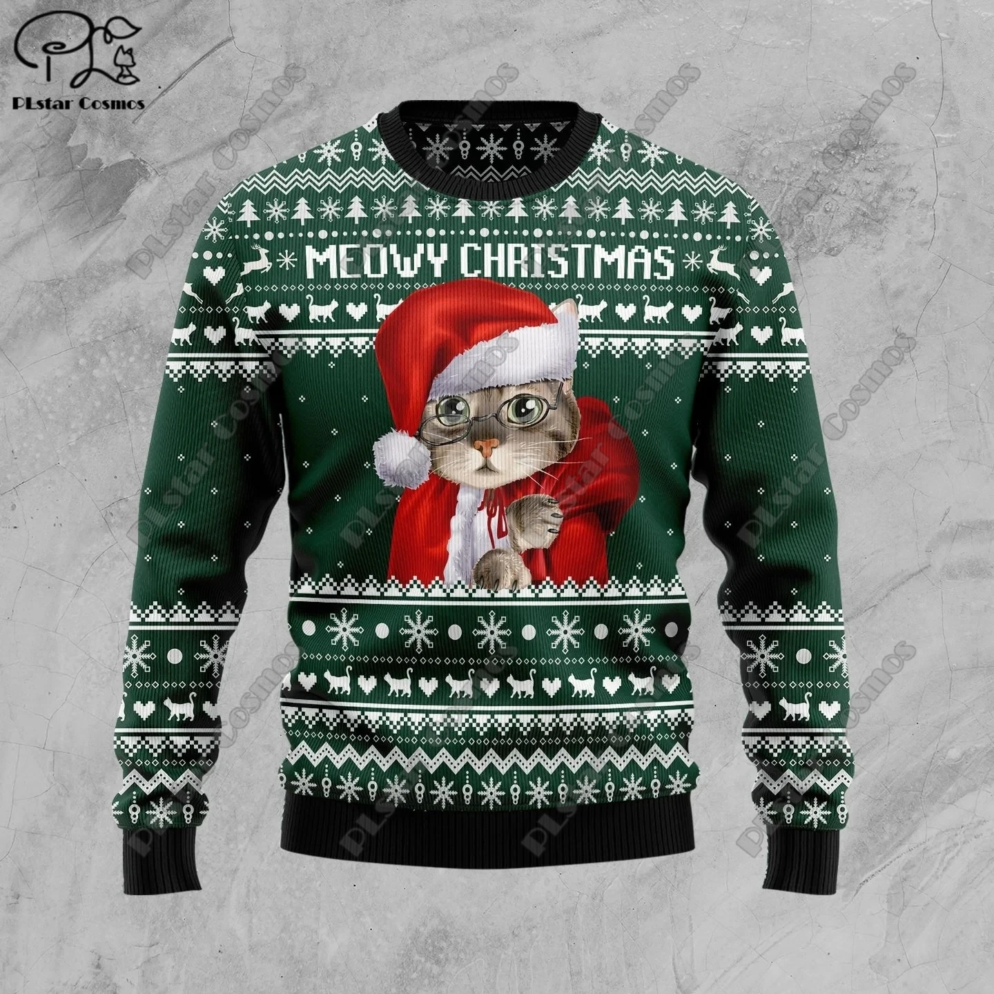 3d printing christmas christmas tree santa claus tattoo cat animal deer bear ugly sweater casual unisex winter sweatshirt m5 New 3D printed Christmas elements Christmas tree Santa Claus pattern art print ugly sweater street casual winter sweater S-3