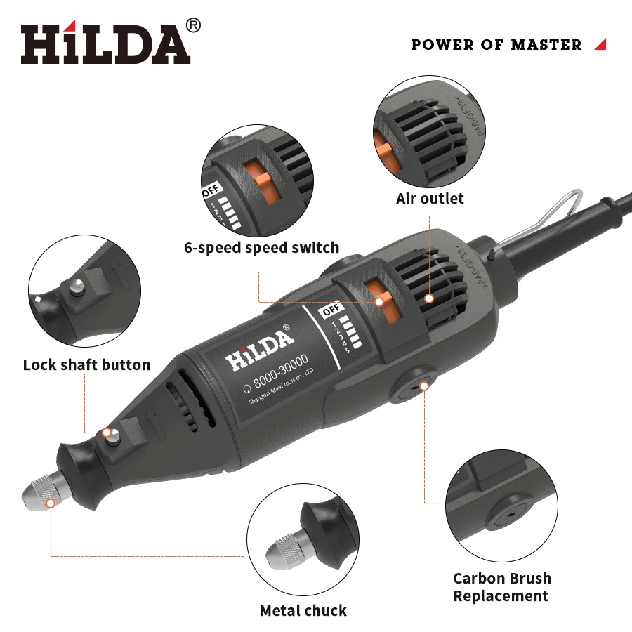 힐다 전기 드릴 그라인더 조각기 펜 그라인더 미니 드릴 전동 로터리 공구 그라인딩 머신 (드레멜 액세서리용)