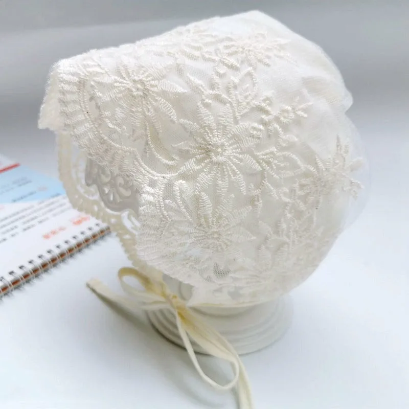 Lace Flower Baby Bonnet Floral Embroidered Cotton Soft Mesh Newborn Baptism Christening Hat Infant Girl Cap Kids Hat Accessories