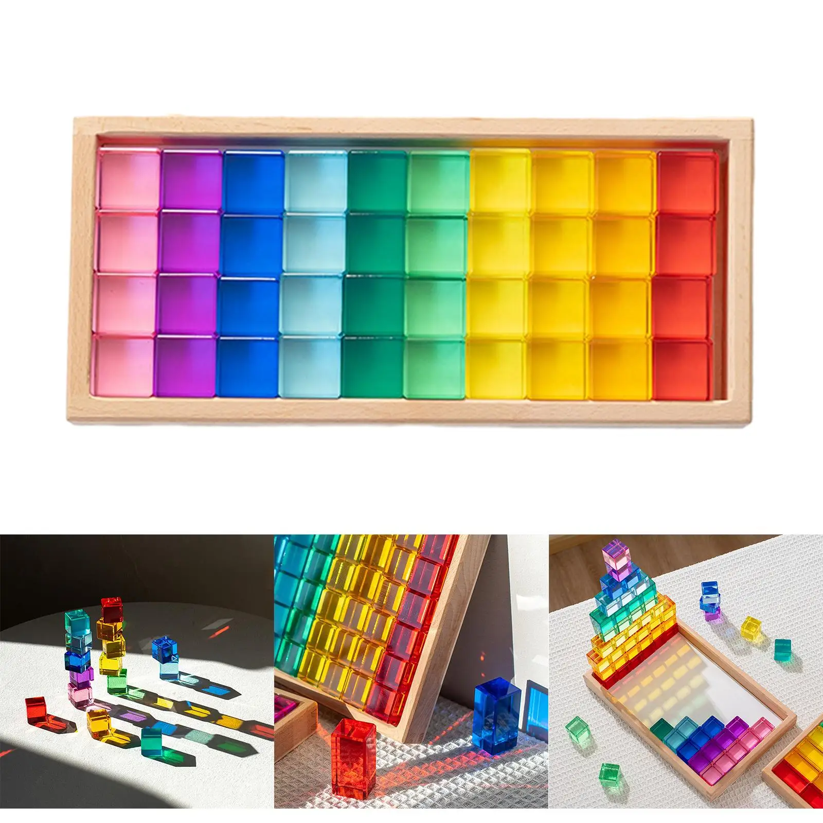 Rainbow Building Blocks Set Learning Educational Toys Transparent Stacking Toys Acrylic Cubes Stacking Game for Age 3 4 5 6 Kids