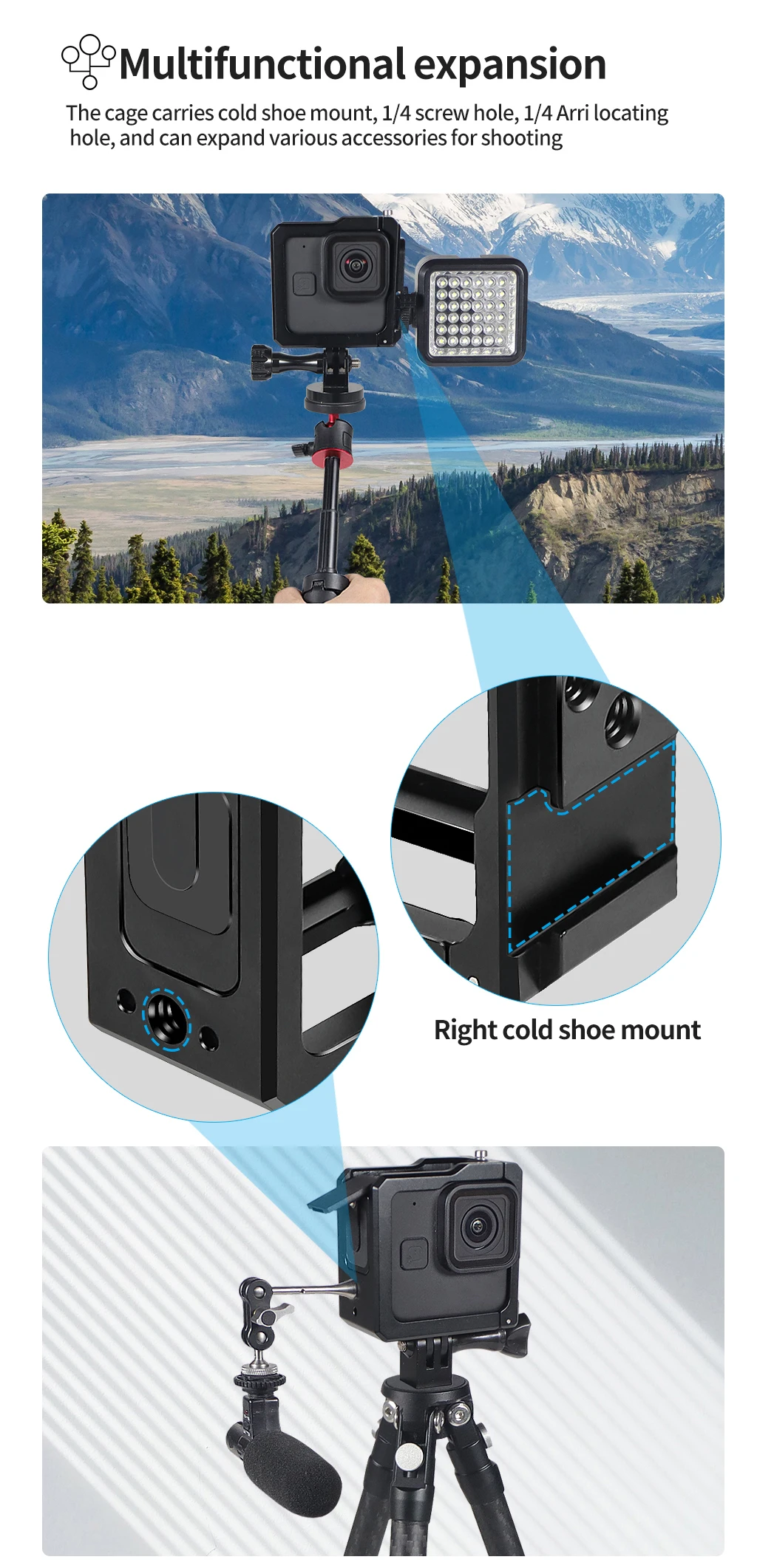 Camera Cage Rig Protective Frame Metal Case for HERO 11 Black Mini Side Door Ba