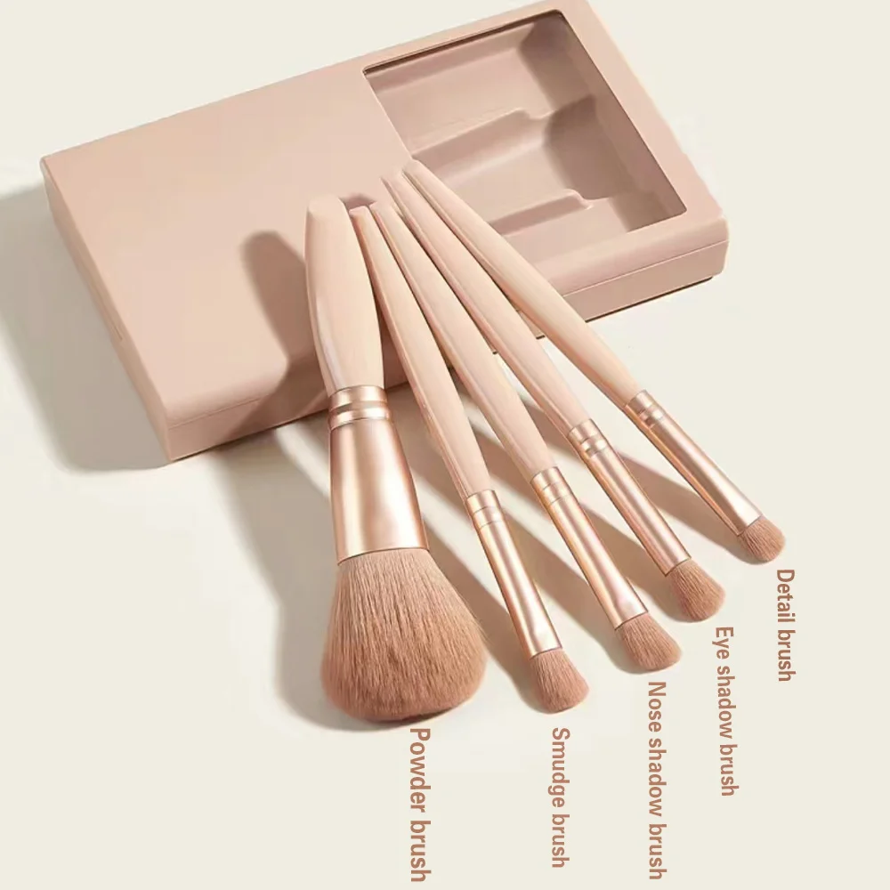 Description Picture 4 of item5 Pcs Makeup Brushes Kit Holder Box With Clear Mirror Soft Bristles Cosmetic Brush Set Protected Case Butterfly Letter Pattern