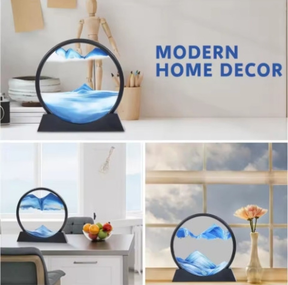 3D Hourglass Quicksand Moving Sandround Glass Deep Sea Sandscape Art Picture Craft Flowing Painting Office Hom Decor Gifts