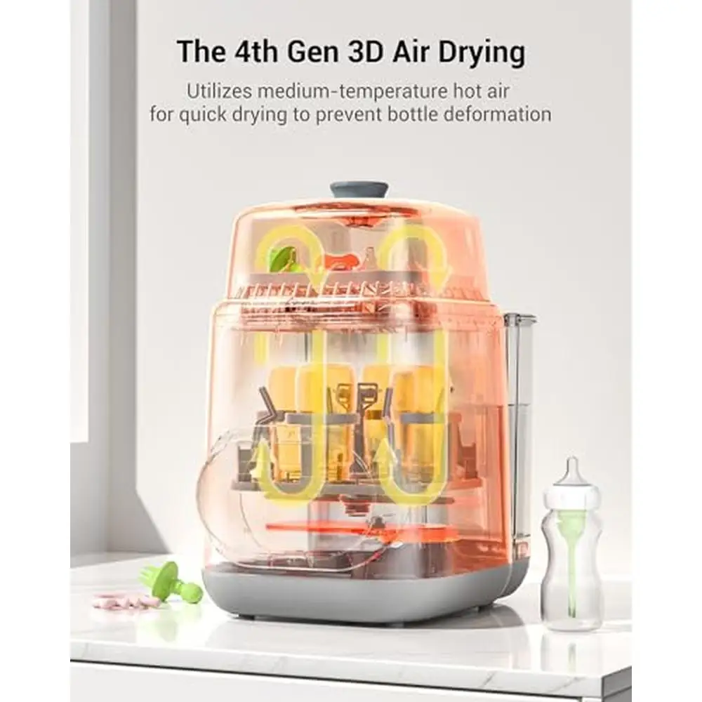 EaseClean All-in-One Bottle Washer Sterilizer Dryer Baby Pump Parts Powerful Sprays Exterior Interior Cleaning 4 Programs Quick 5