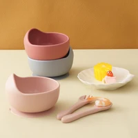 3PCS Baby Silicone Dinner Set Suction Dishes Waterproof Spoon Fork Feeding Training Sets For Children Food Grade Baby Tableware 2