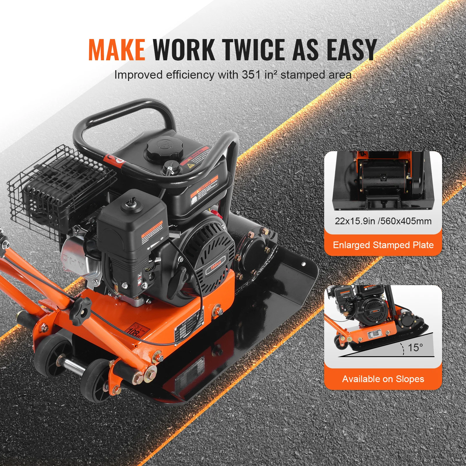 Gasoline Plate Compactor 2.8/6.5 HP Force Vibratory Compaction Tamper for Walkways, Patios, Asphalts, Paver Landscaping