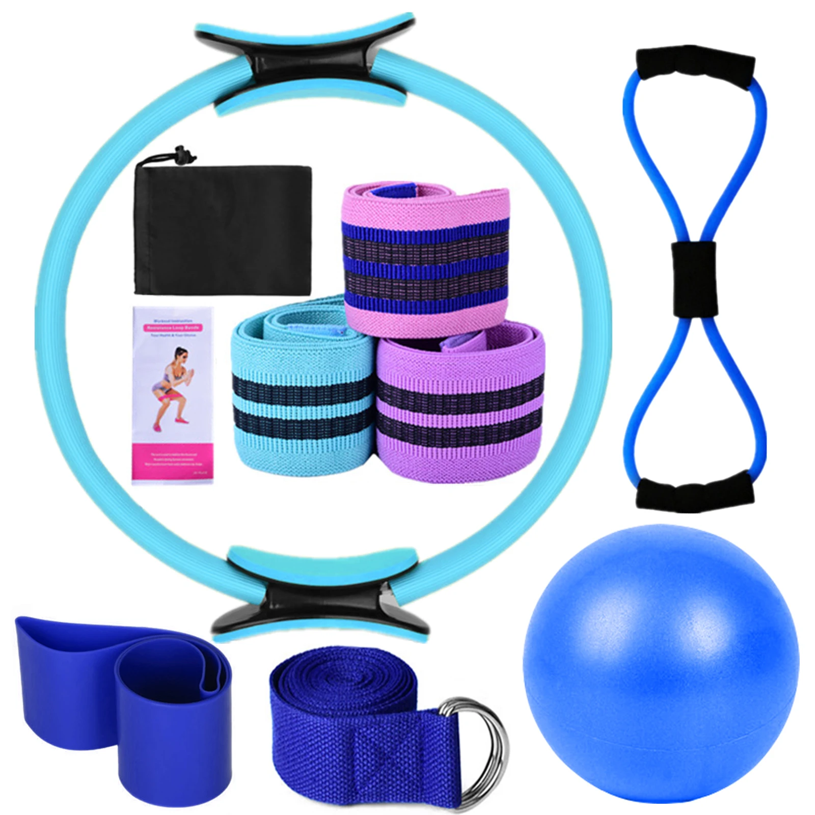 Yoga Sets for Women Pilates At Home Equipment Yoga Resistance Bands Yoga Circle Pilates Ring Booty Bands for Working Out Glutes Yoga Ball Stretching