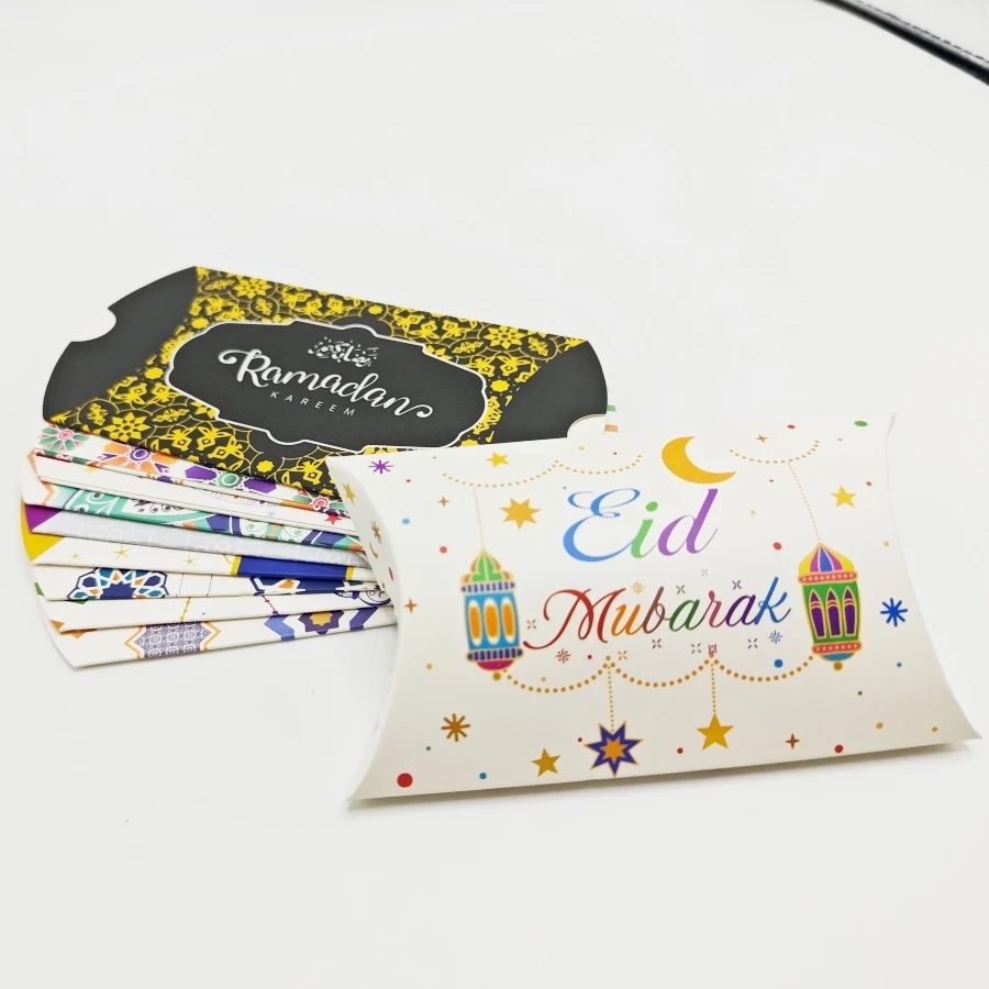 10pcs Eid Mubarak Gift Bag Box Pillow Candy Cookie Chocolate Paper Box Ramadan Kareem Decoration Islam Muslim Party Gift Decor