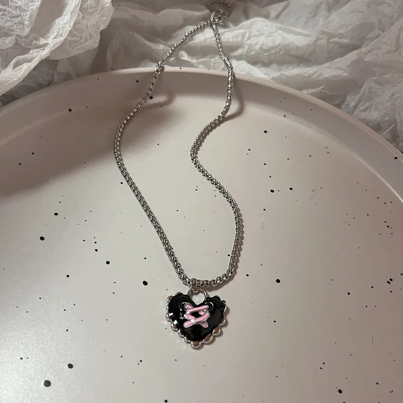 Harajuku Punk Love Heart Rhinestones Gothic Titanium Steel