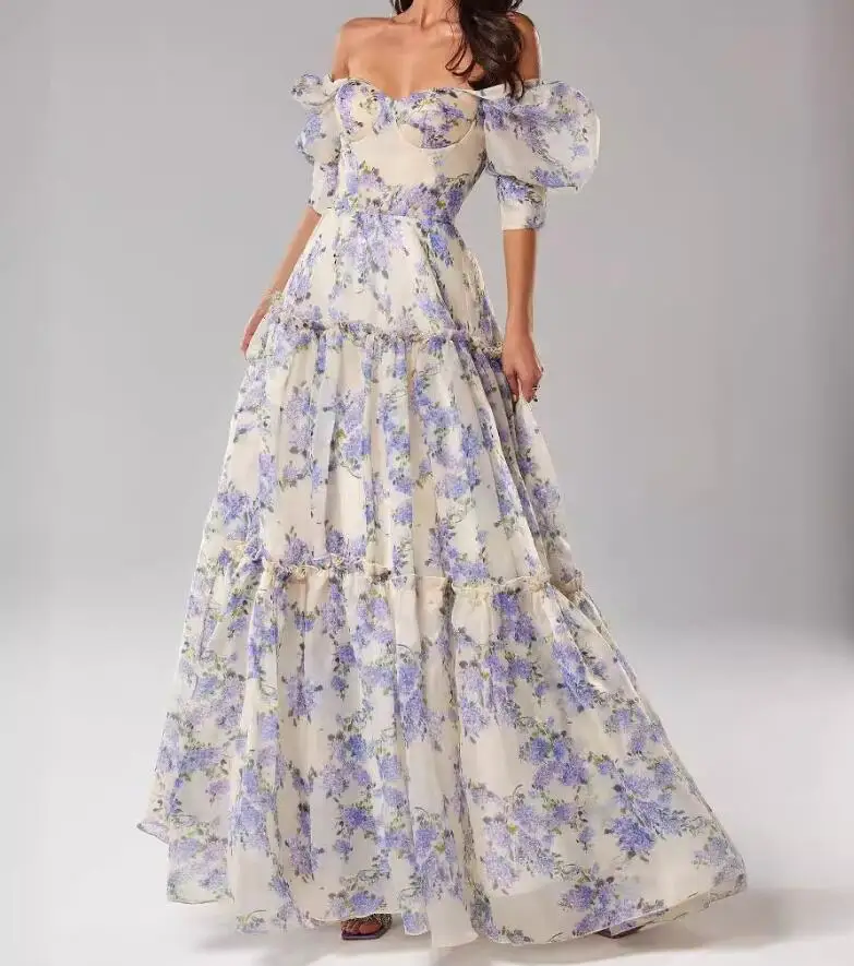 

Spring/Summer New Fashion Sexy Off Shoulder Printed Half Sleeves Slim Fit Dress For Women