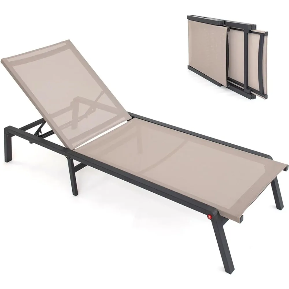 

U ULAND Pool Chaise Lounge Aluminum, Assemble Free Poolside Lounge Chairs All Weather Outdoor Mesh Chaise Sun Loungers