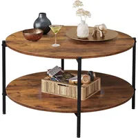 Round Coffee Table, 32.6" Small Coffee Table with Open Storage Shelf, 2-Tier Industrial Circle Wood Center Table 1