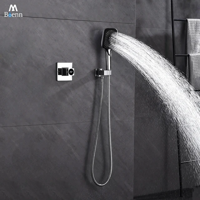 Ensemble de douche monofonction chaud et froid avec affichage de la température, mitigeur et robinets de salle de bain, pommeau de douche à main 3 fonctions 1