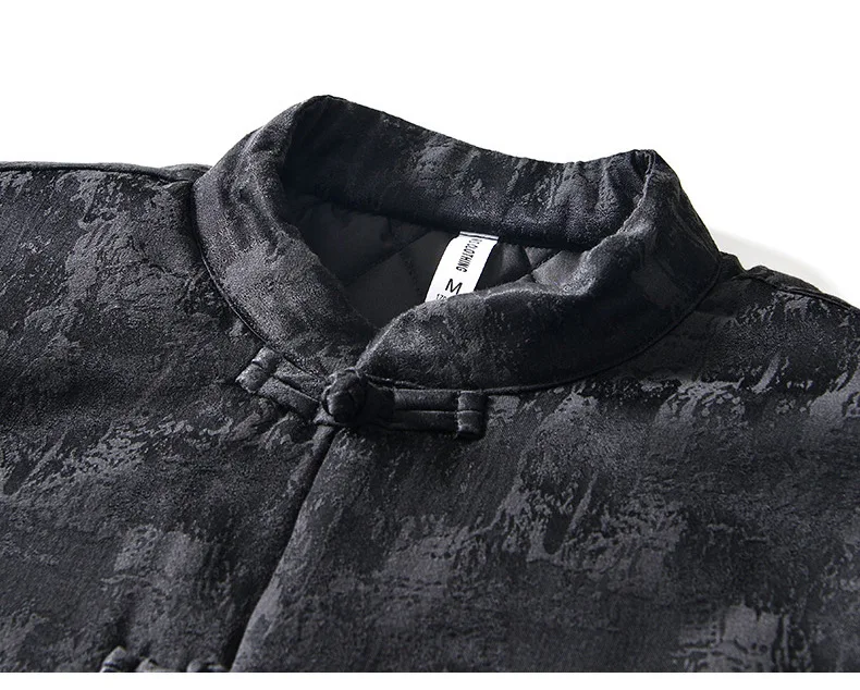 Japanese Retro Men's Button Up Casual Warm Cotton Wadded Jacket And Coat Loose Full Print Chinese Stand Collar Padded Coat