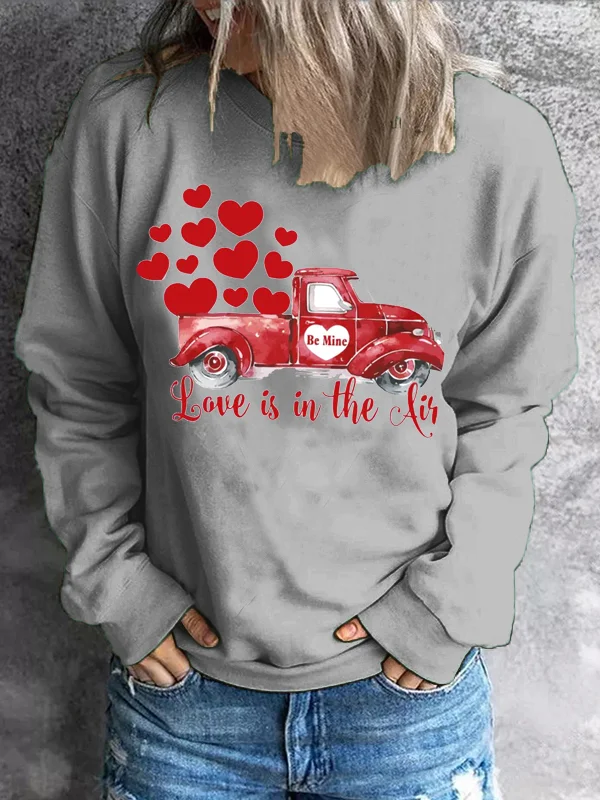 Valentine's Day Casual Sweatshirt Love Pickup Printed Round Neck Pullover Comstylish Soft Hoodies Oversized Top Clothes