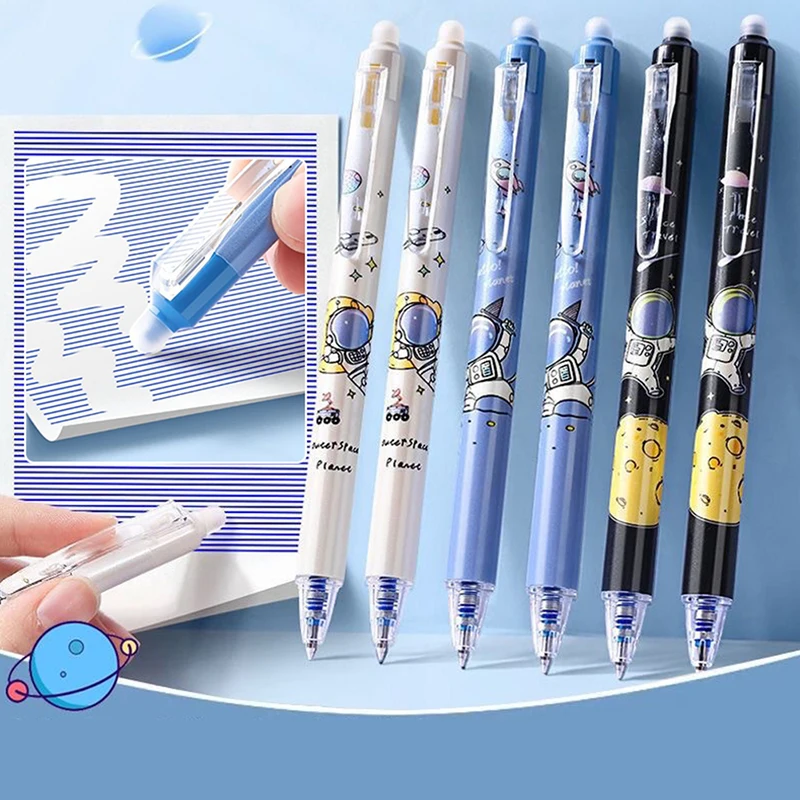 

1pc Cute Anime Cartoon Astronaut Erasable Gel Pen Set with Ink Refill 0.5mm Black Blue Kawaii Stationery Kids School Supplies