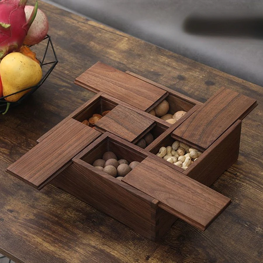 

China Black Walnut Multi Treasure Box Square Living Room Food Storage Box Multifunctional Candy Box Snacks Storage Box
