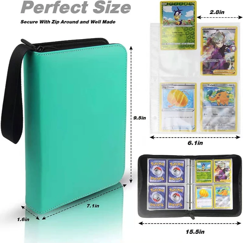 Leather Anime Trading Card Holder 4-Grid Zipper Game Card Collections Pack Baseball Card Storge Bag For Storage 400 Cards Holded 2
