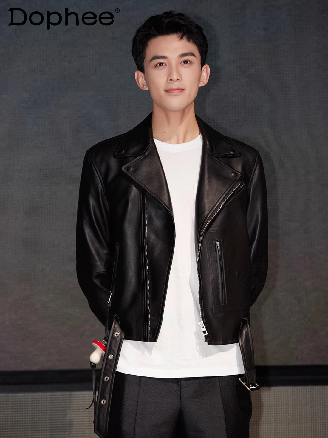 

Fashionable Men's Genuine Leather Clothes Coats Autumn Winter Warm Motorcycle Clothing Slimming Men's Long Sleeve Jackets