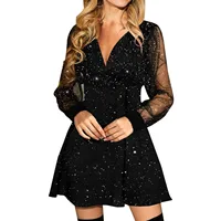 New fashionable and elegant women's sexy slim fit solid color lace patchwork evening dress long sleeved dress