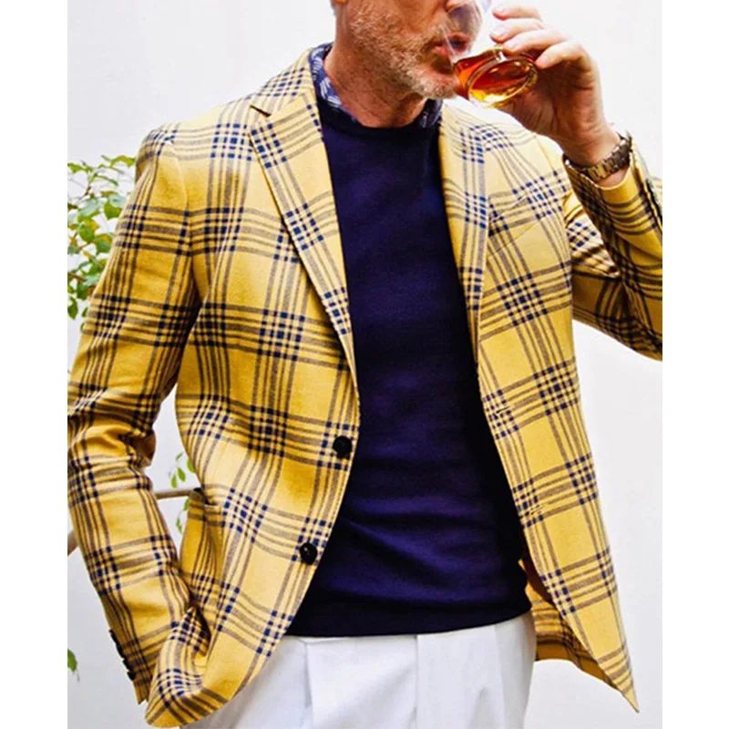 

Top Quality Men Slim Casual Plaid Suit Jackets Brands Men's business Casual Flow Blazers Man Fashion Tuxedo Large Size S-3XL
