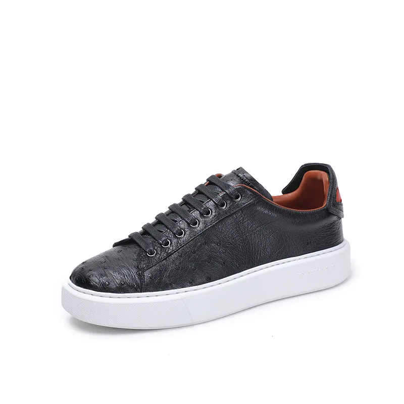 Pelle di struzzo moda coreana scarpe sportive Casual da uomo in vera pelle cucito a mano comodo Business Sneakers con suola spessa da uomo