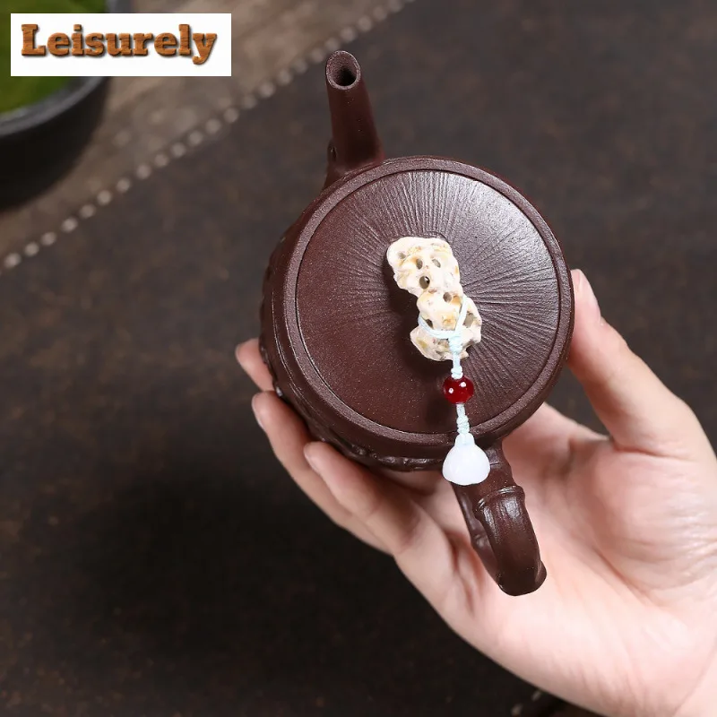 240ml Vintage Yixing Purple Clay Teapot Handmade Taihu Bamboo Stone By Lake Pot Raw Ore Purple Mud Tea Maker Kettle Zisha Teaset