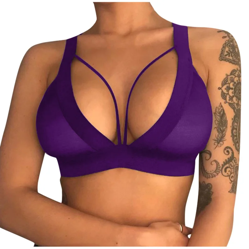 Women's Fashion Sexy Underwear Mesh Panel BacklessTank Top Sexy Lingerie Women Bras Bandage Bralette Hollow Strappy push up Bra