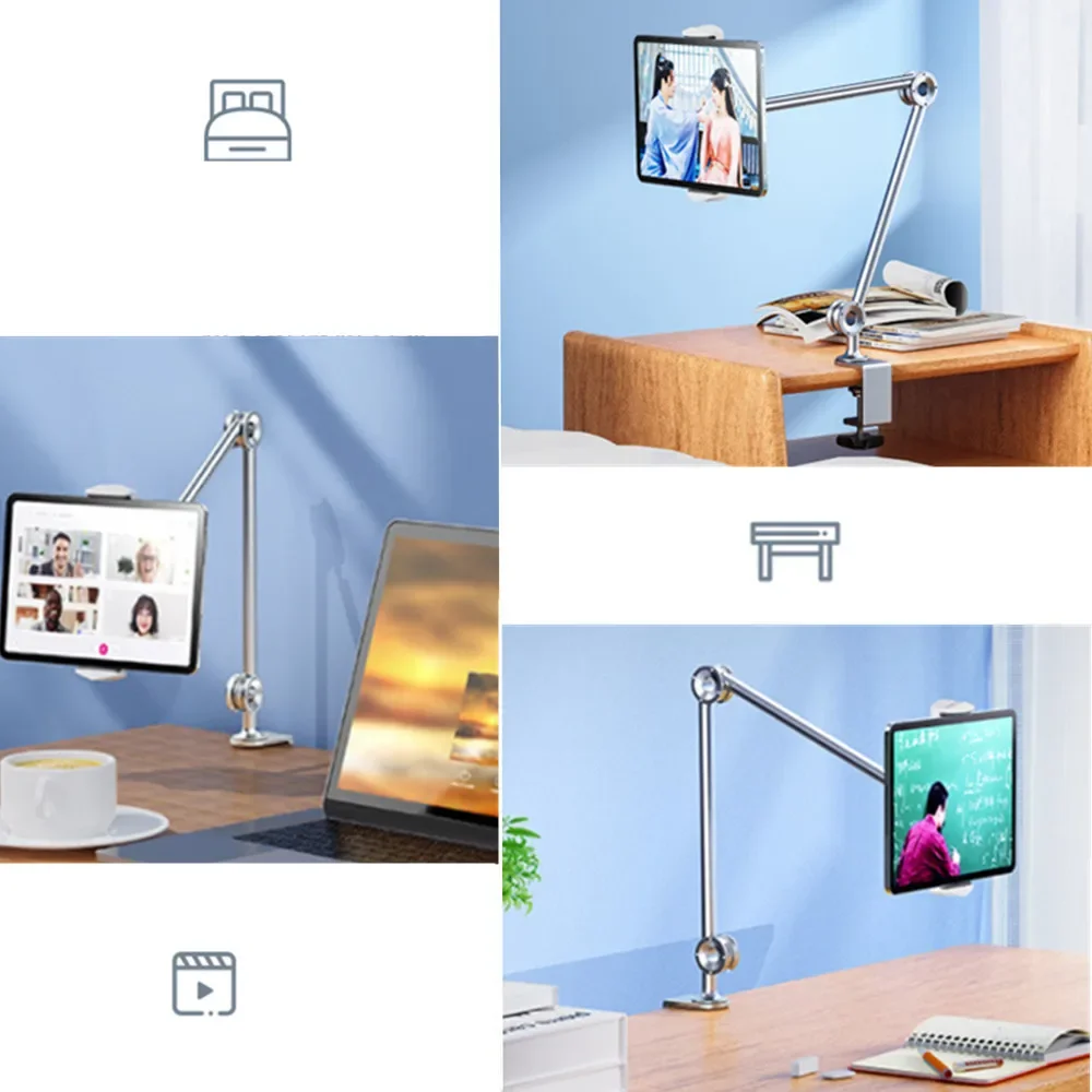 Metal Tablet Stand Holder for Desk 360° Rotating Foldable Lazy Arm Tablet Mount for iPad Air Pro Mini 4-13 inch Tablet Cellphone