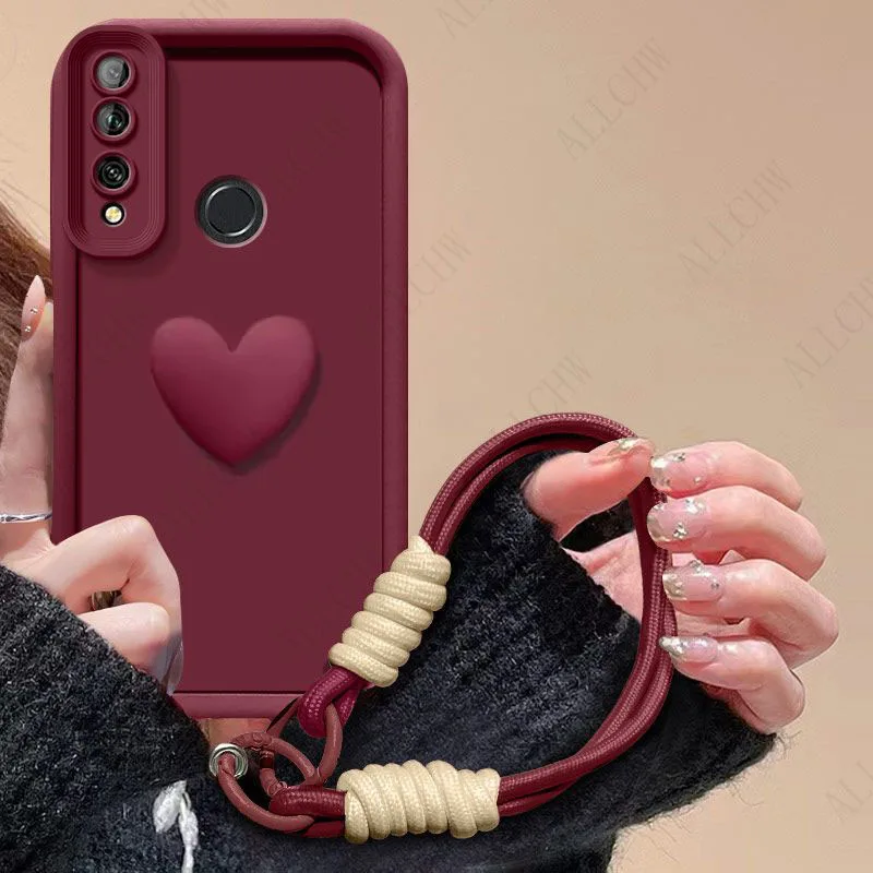 Curly Love Heart Hand Strap Shockproof Protective Phone Case