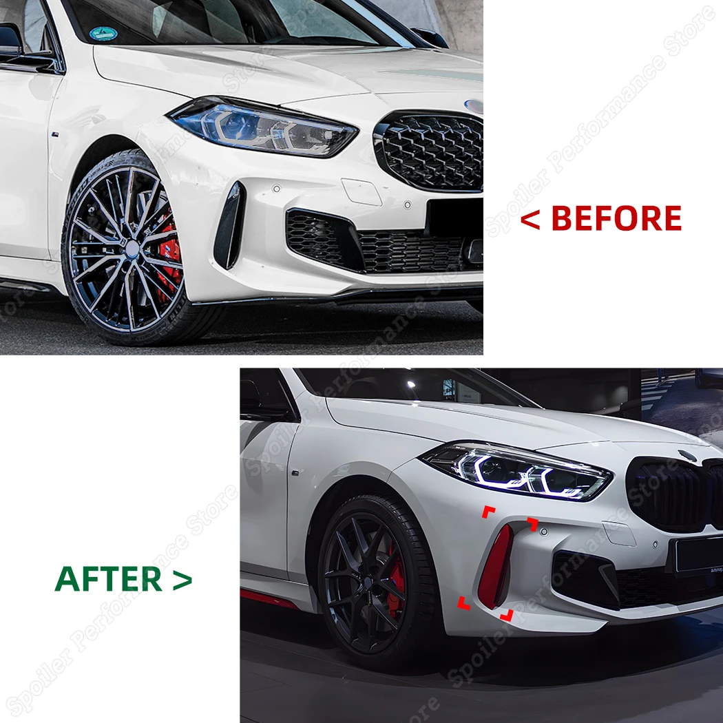 BMW 1 시리즈 F40 M-PACK 및 M135i 2019-2024 용 레드 프론트 스플리터 범퍼, 에어 벤트 블레이드 스포일러 바디 키트, ABS 플라스틱 장식
