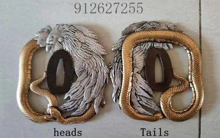 

Золотая медная курица и змея Hige tsuba для японской катаны вакизаси Танто