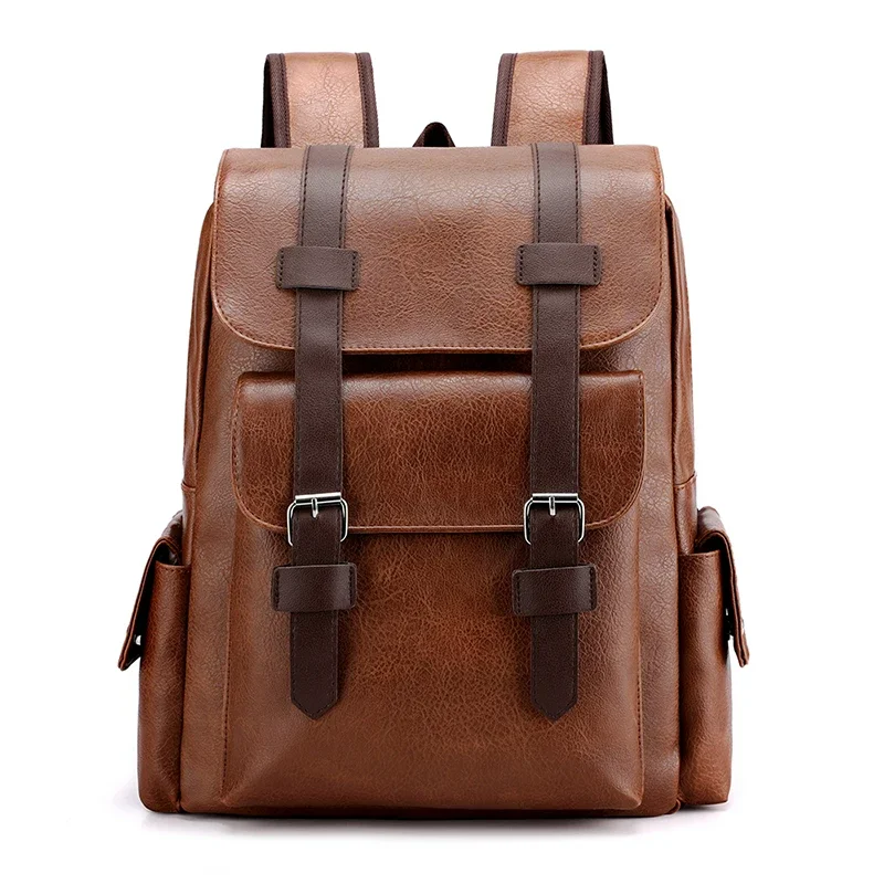 Men's Backpack PU Leather Bagpack Large 15.6" Laptop Backpacks Travel Multi Male Mochilas Black Schoolbag Hasp College Style