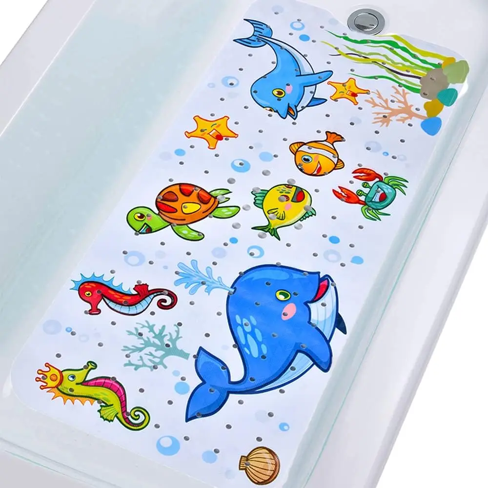 Baby Bath Mat Non Slip Bathtub Mats Kids 40X16 Inch Bathroom Toddler Anti Slip Shower Mat Cartoon Whale Suction Cups