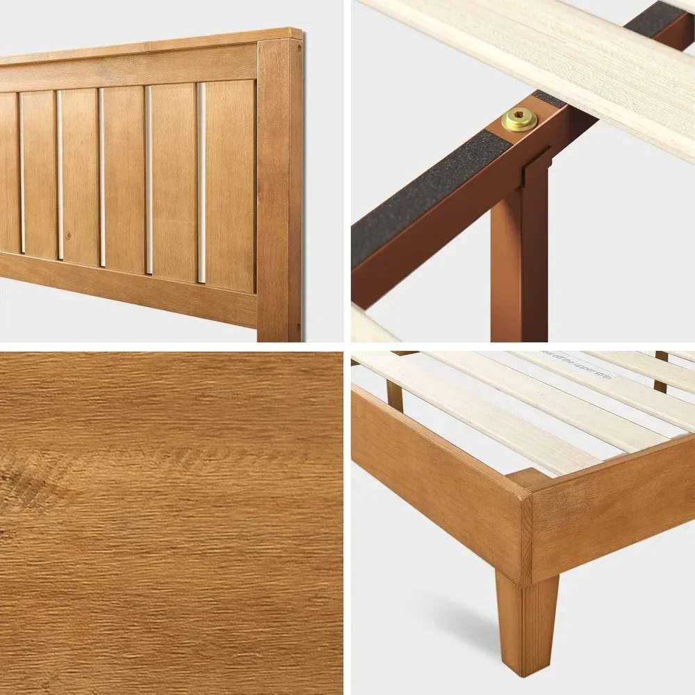 Deluxe Wood Platform Bed Frame with Headboard, Wood Slat Support, No Box Spring Needed, Easy Assembly, Rustic Pine, Twin 5