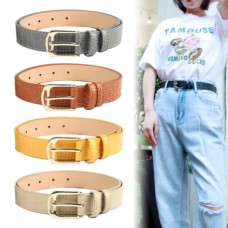 

New Crocodile Pattern Fashion Women Belt Gold Pin Buckle Trend Jeans Dresses Pants Decorative Belt Women Casual Thin Waistband
