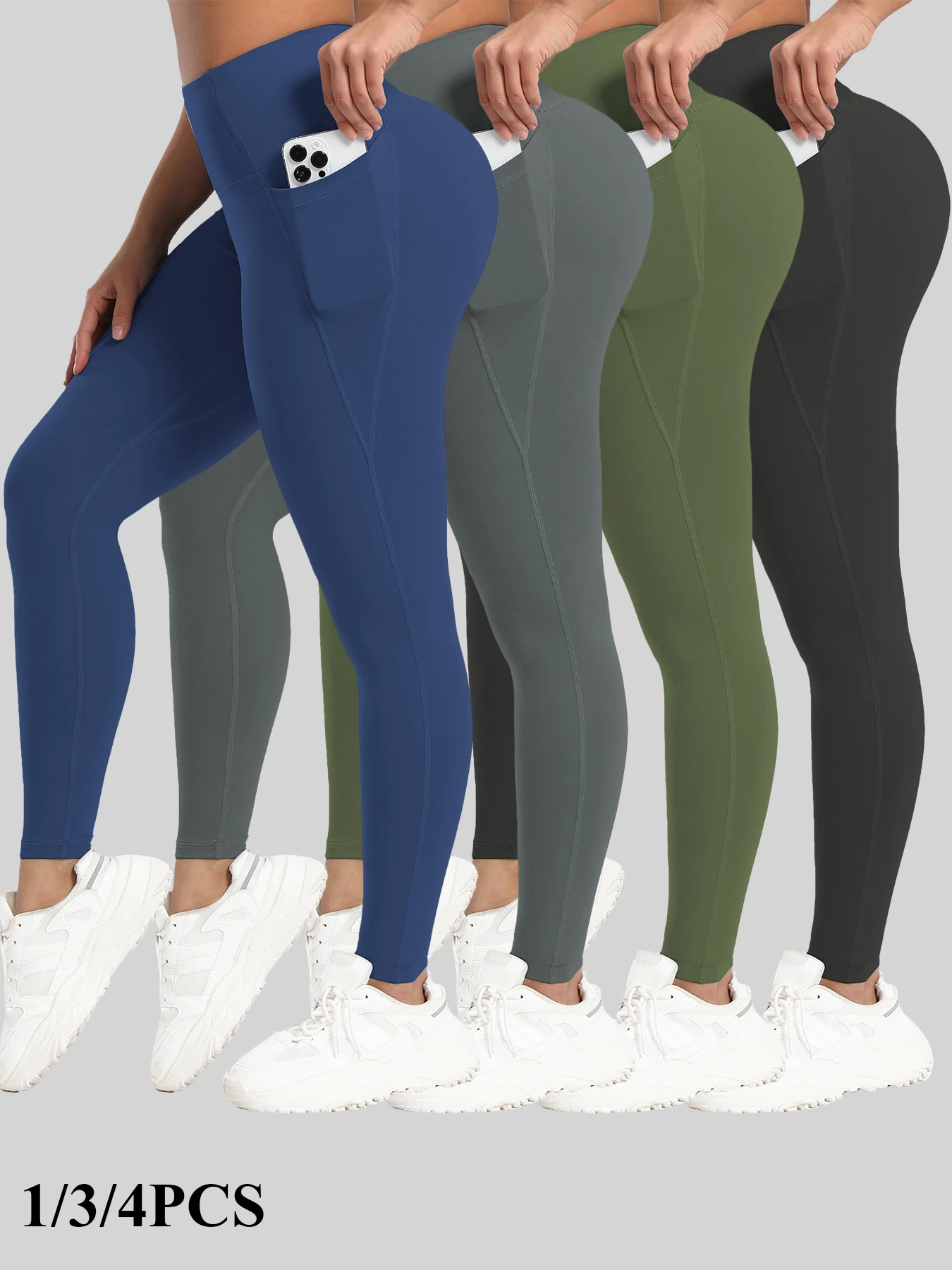CHRLEISURE 1/3/4 PCS Seamless Yoga Pants High Waist Butt Lifting Workout Tights with Pockets Slim Elastic Women Fitness Leggings