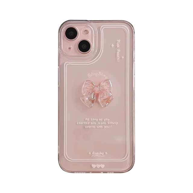 3d BlingBling bow pink cute clear silicone soft phone case for iphone xr  xsmax x 12 13 14 15 pro max mini 11 7 8 plus cover