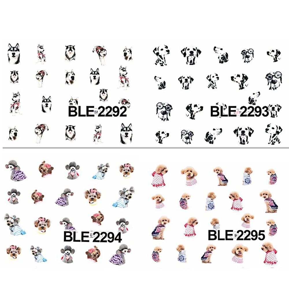 1 Sheet Cute Dog Nail Art Water Transfer Stickers Water Decals Nail Tips Decals DIY Manicure Art Tattoos LABLE2292-2302
