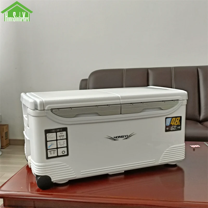 32L 48L Camping Cooler Box Picnic Fishing Large Painting Keep Cold Trolley Box 24-72H High Performance Insulation Food Storage