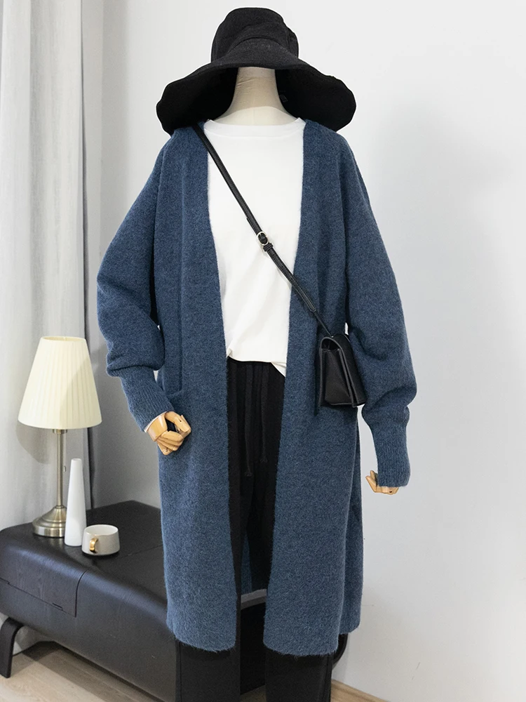 

Women's Autumn Winter Long Sleeve Cardigan Jacket Lady Elegant Loose Solid Color Long Knitting Jacket Lady Sweater Outwear Top