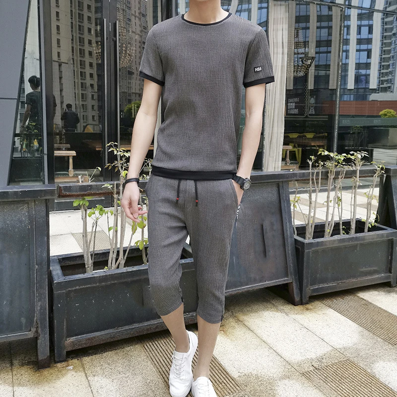 M-8XL Large Size Men's Short-sleeved T-shirt Suit Summer Loose Fat Shorts Men's Plus Fat Sports Suit
