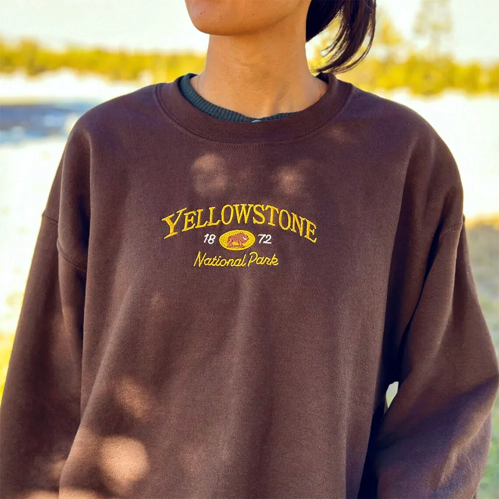 Yellowstone 1872 National Park Vintage Style Unisex Embroidered Autumn Cotton Sweatshirts Oversized Cotton Crewneck Pullovers